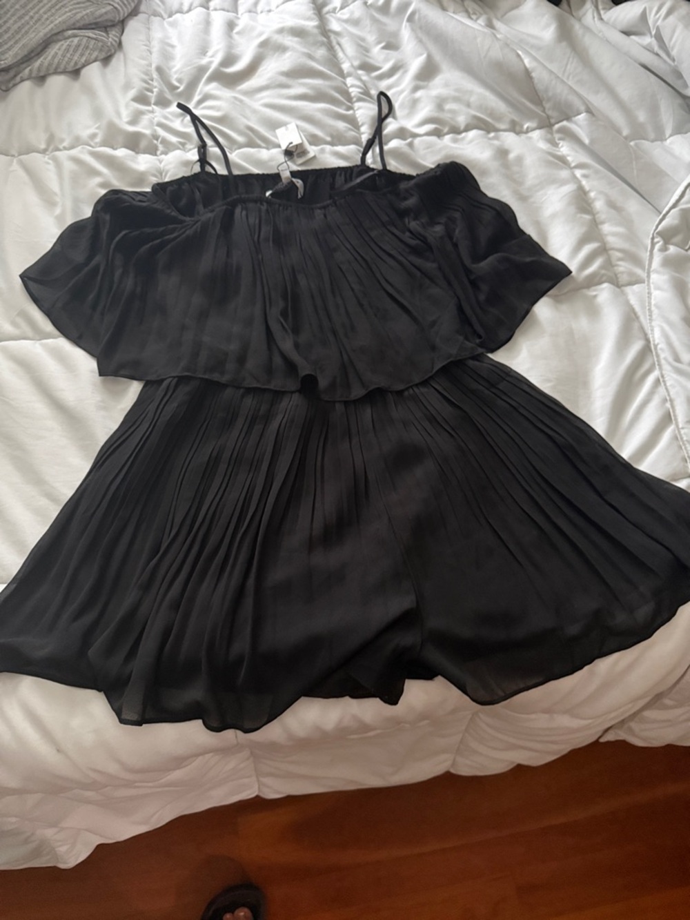 Black Pleated Off-Shoulder Romper